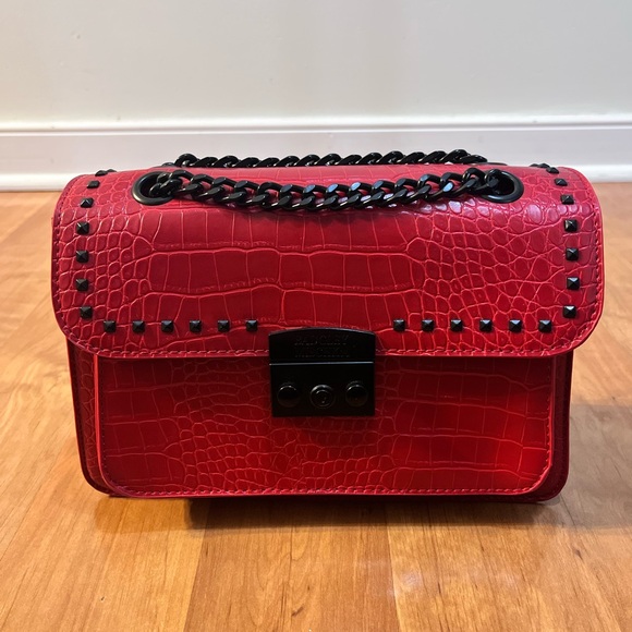 Badgley Mischka Handbags - Badgley Mischka Red Croc-Embossed Chain Strap Bag